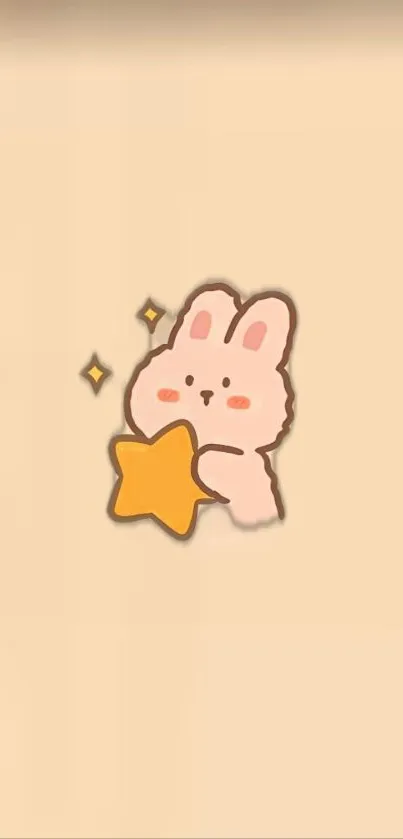 Cute pastel bunny holding a star with a beige background.