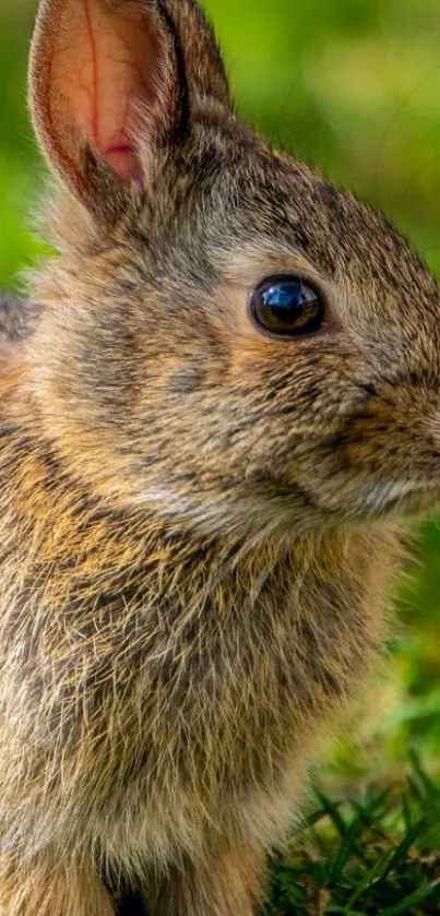 Cute rabbit in the grass mobile wallpaper showing wildlife beauty.