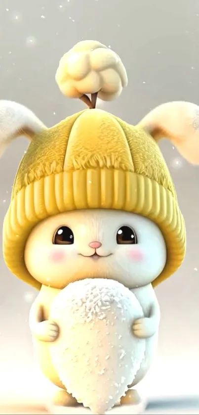 Adorable bunny with a fuzzy hat, holding a soft textured heart.