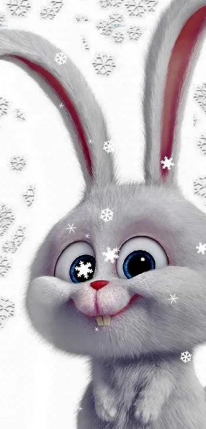 Cute bunny with big eyes on a snowy background.