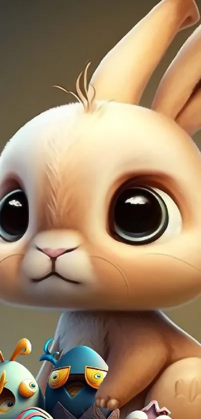 Adorable bunny with vibrant eggs wallpaper.