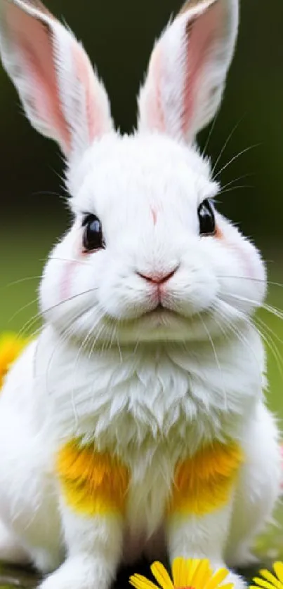 White bunny with colorful flower background, ideal for phone screens.