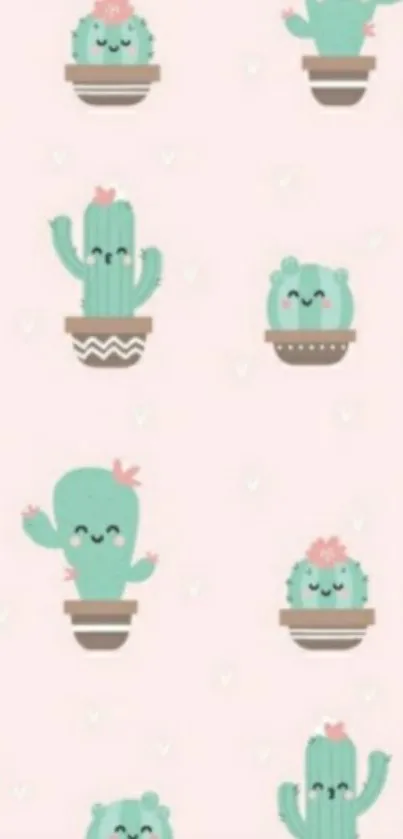 Cute pastel cactus design mobile wallpaper.