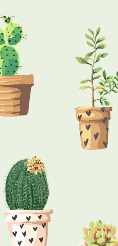 Cute cactus plants in decorative pots wallpaper.