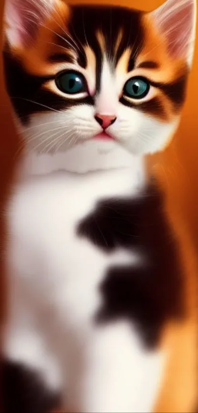 Cute calico cat wallpaper with orange and black fur.