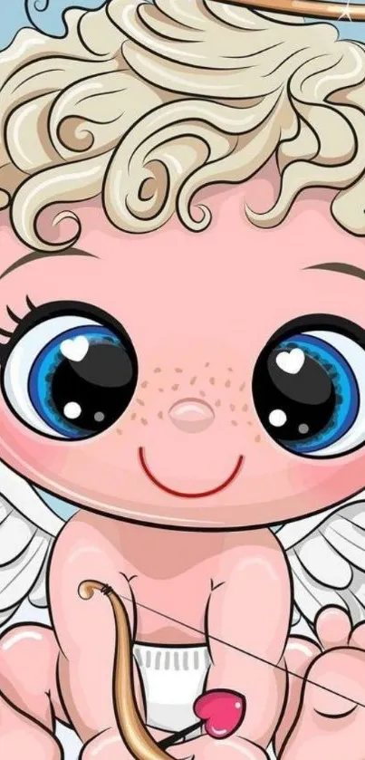 Cute cartoon angel with halo and blue eyes.