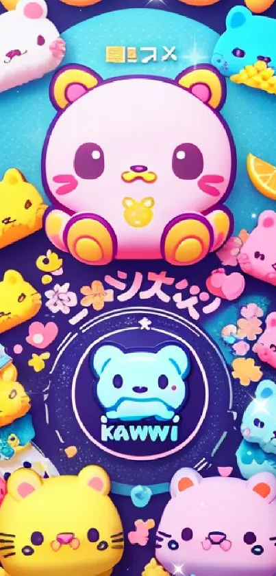 Cute and colorful cartoon animal wallpaper with kawaii theme.