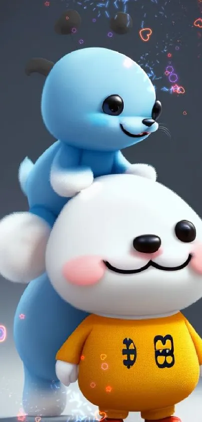 Cute cartoon animal duo on an adorable mobile phone wallpaper.