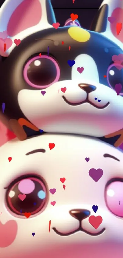 Adorable cartoon animals with vibrant hearts.