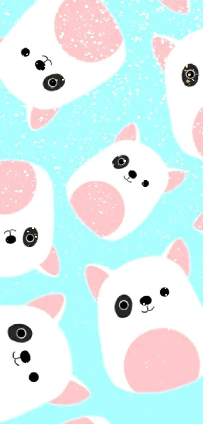 Cute pastel cartoon animals on a light blue background wallpaper.