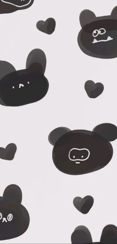 Cute cartoon wallpaper with black and white animal faces.