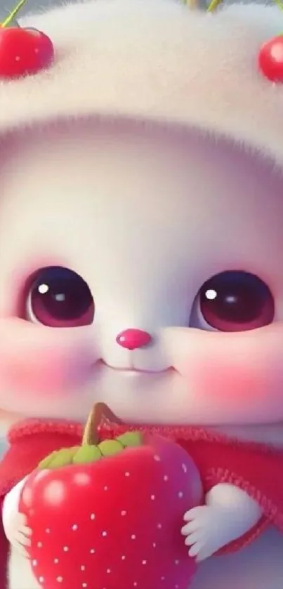 Cute cartoon animal with cherries and strawberry.