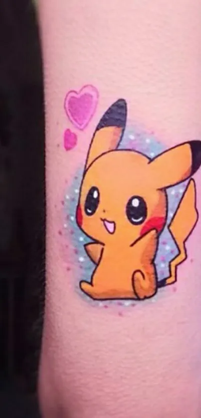 Cute cartoon tattoo on an arm with colorful design and playful style.