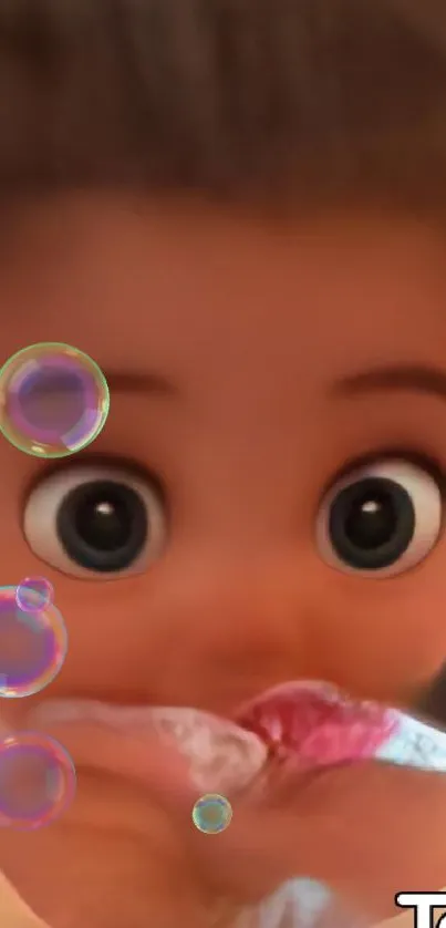 Animated cartoon baby with big eyes in a hugging pose.