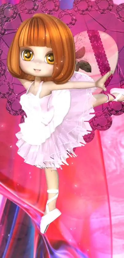 Adorable cartoon ballerina in pink background, perfect mobile wallpaper.