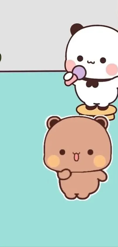 Cute cartoon bears on a turquoise background.