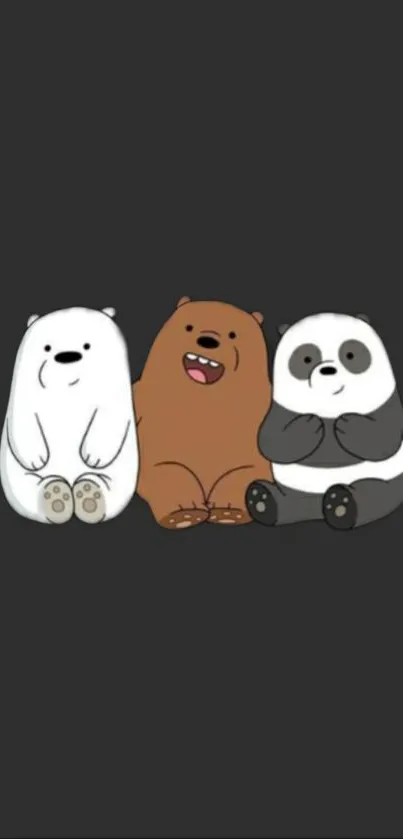 Cute cartoon bear trio on dark background wallpaper.