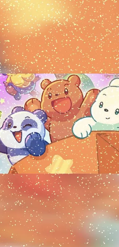 Cartoon bears having fun in playful, colorful wallpaper.