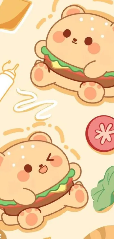 Adorable cartoon bears styled as sandwiches on a beige background.