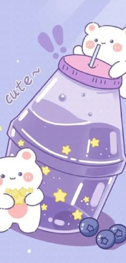 Cute cartoon bears with purple juice bottle.