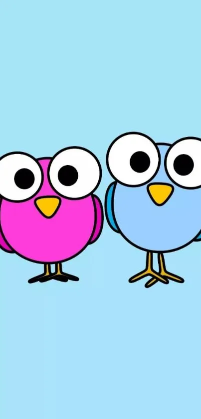 Cute cartoon birds on a light blue background wallpaper.