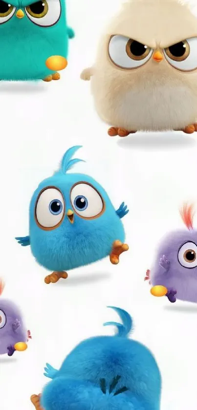 Colorful cartoon birds with fluffy textures.