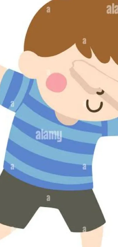 Cute cartoon boy dabbing in a blue striped shirt wallpaper.