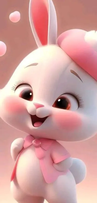 Adorable pink cartoon bunny wallpaper with soft colors.