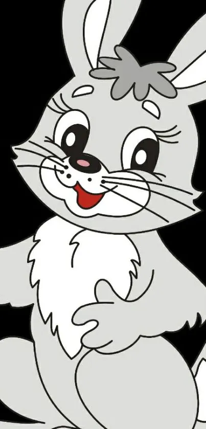 Cute gray cartoon bunny on a mobile wallpaper.