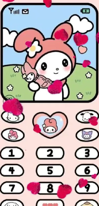 Cute bunny cartoon with pink theme mobile wallpaper.