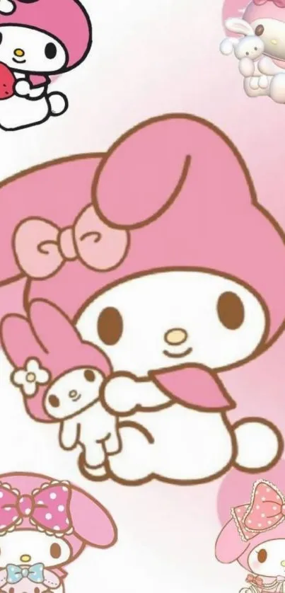 Adorable cartoon wallpaper with pink bunnies.