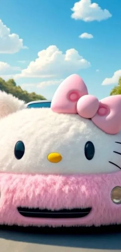 Fluffy pink cartoon car with cute design