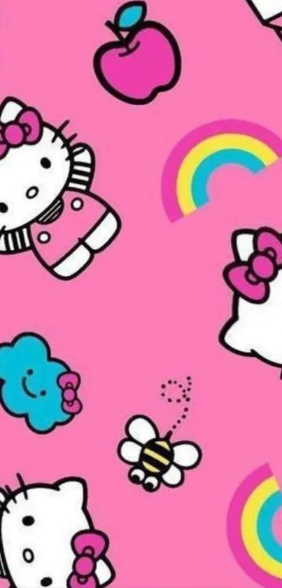 Cute cartoon cat on pink background wallpaper