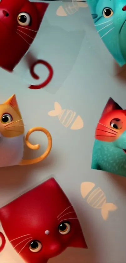 Colorful cartoon cat faces wallpaper featuring adorable designs.