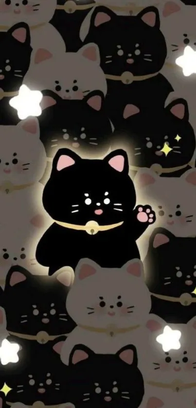 Cartoon cat pattern with black and white colors.