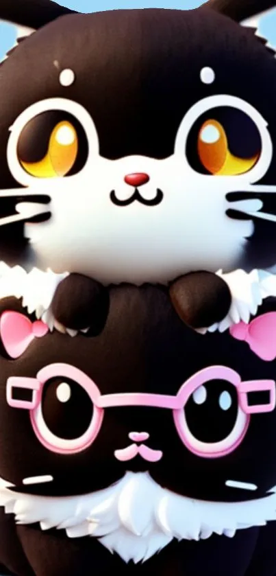 Stacked cartoon cats mobile wallpaper with cute expressions.