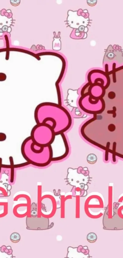 Cute pink cartoon cat wallpaper with adorable designs.