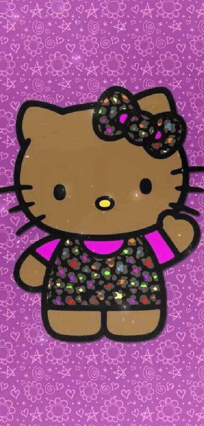 Cartoon cat with a purple floral background wallpaper.