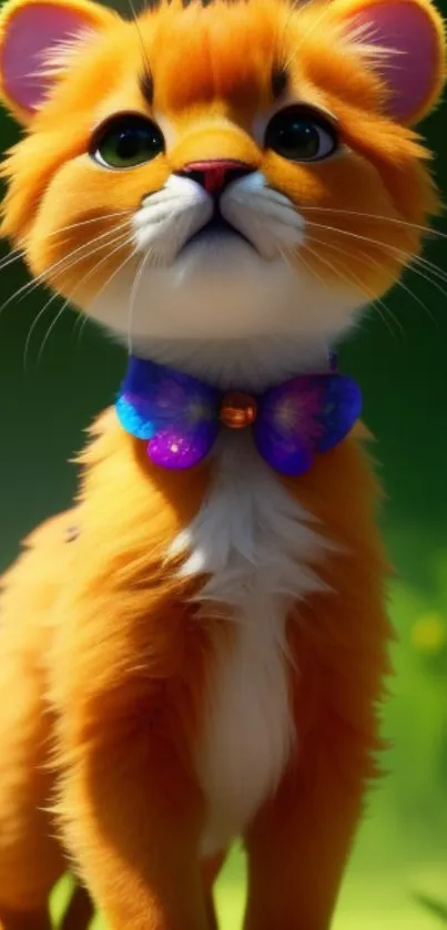 Adorable cartoon cat with bow tie in a vibrant setting; perfect mobile wallpaper.