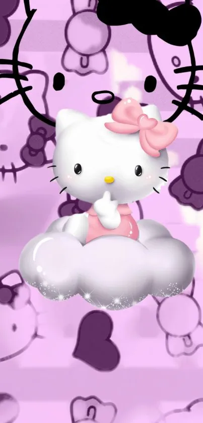 Cute cartoon cat on pink cloud wallpaper.