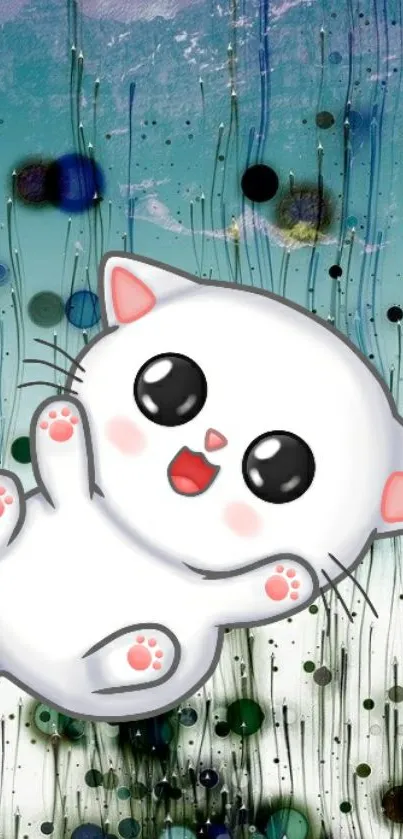 Cute cartoon cat on a whimsical background.