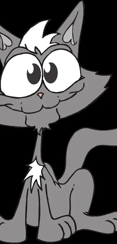 Cute cartoon cat with big eyes on phone wallpaper.