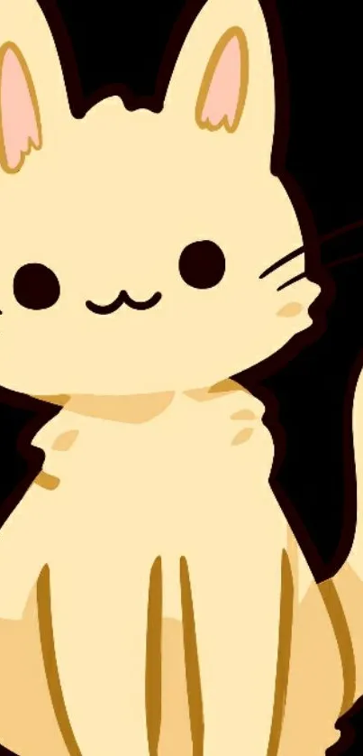 Cute cartoon cat with a smiling face on a mobile wallpaper.