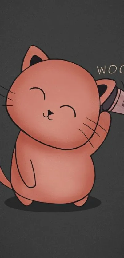 Adorable cartoon cat holding a megaphone on dark background.