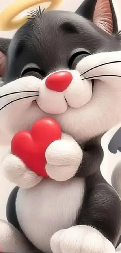 Cute cartoon cat holding a heart.