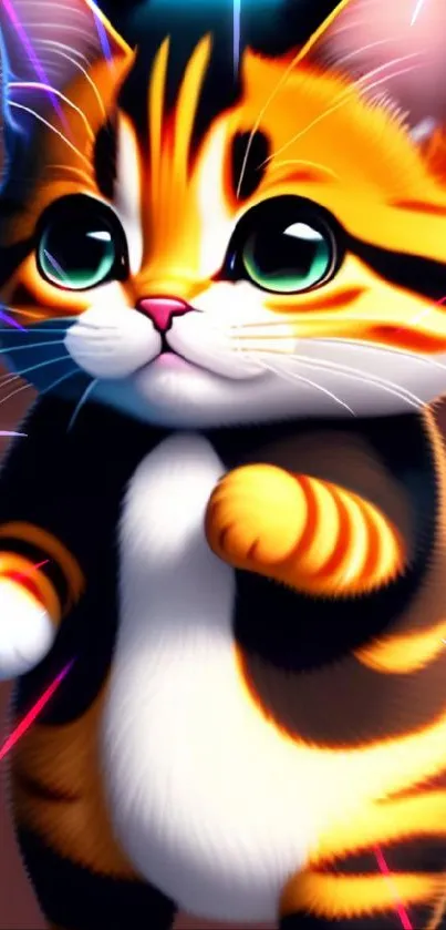 Cute cartoon cat with a colorful, vibrant design perfect for mobile wallpaper.