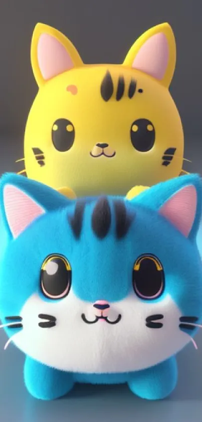 Cute cartoon cats wallpaper in blue and yellow.