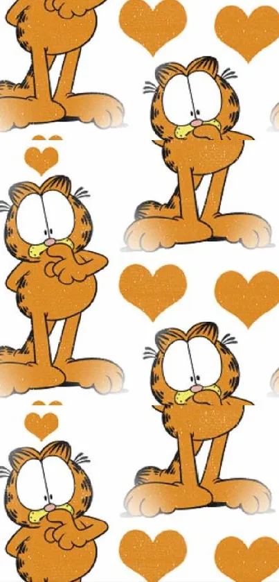 Cartoon cat with hearts mobile wallpaper.