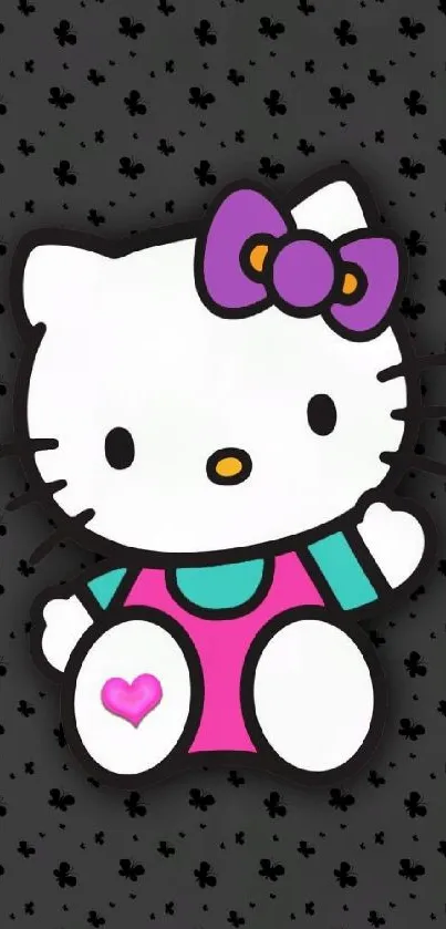 Cute cartoon cat with pink bow wallpaper.