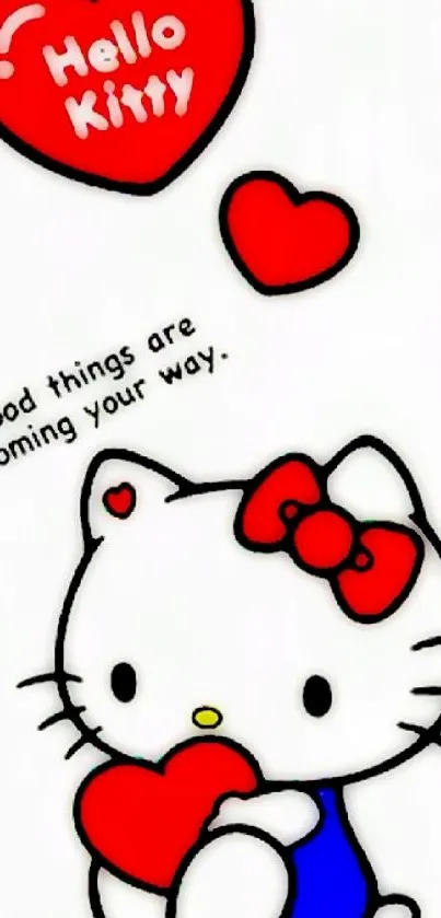 Adorable cartoon cat with hearts and quote wallpaper.